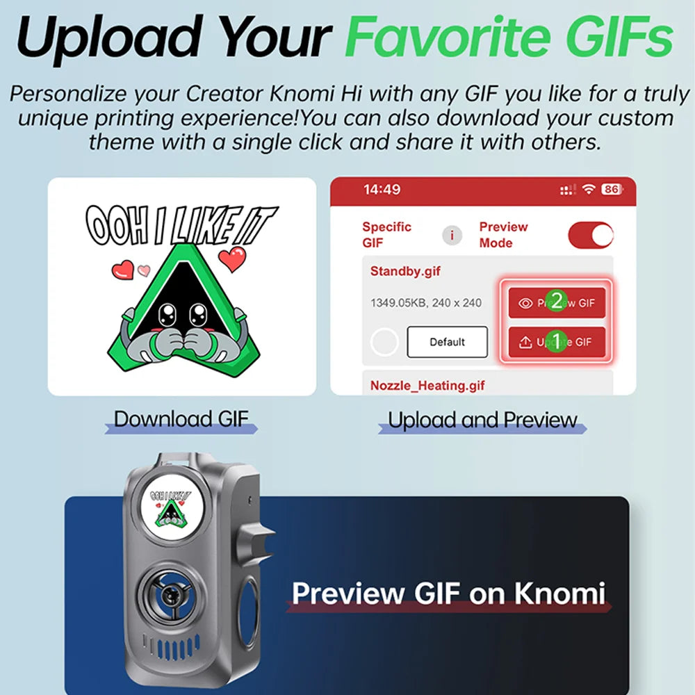 Creator Knomi Hi Smart Screen UI Visualized Status Custom Colors Gifs Wide Viewing Angle for  Hi 3D Printer