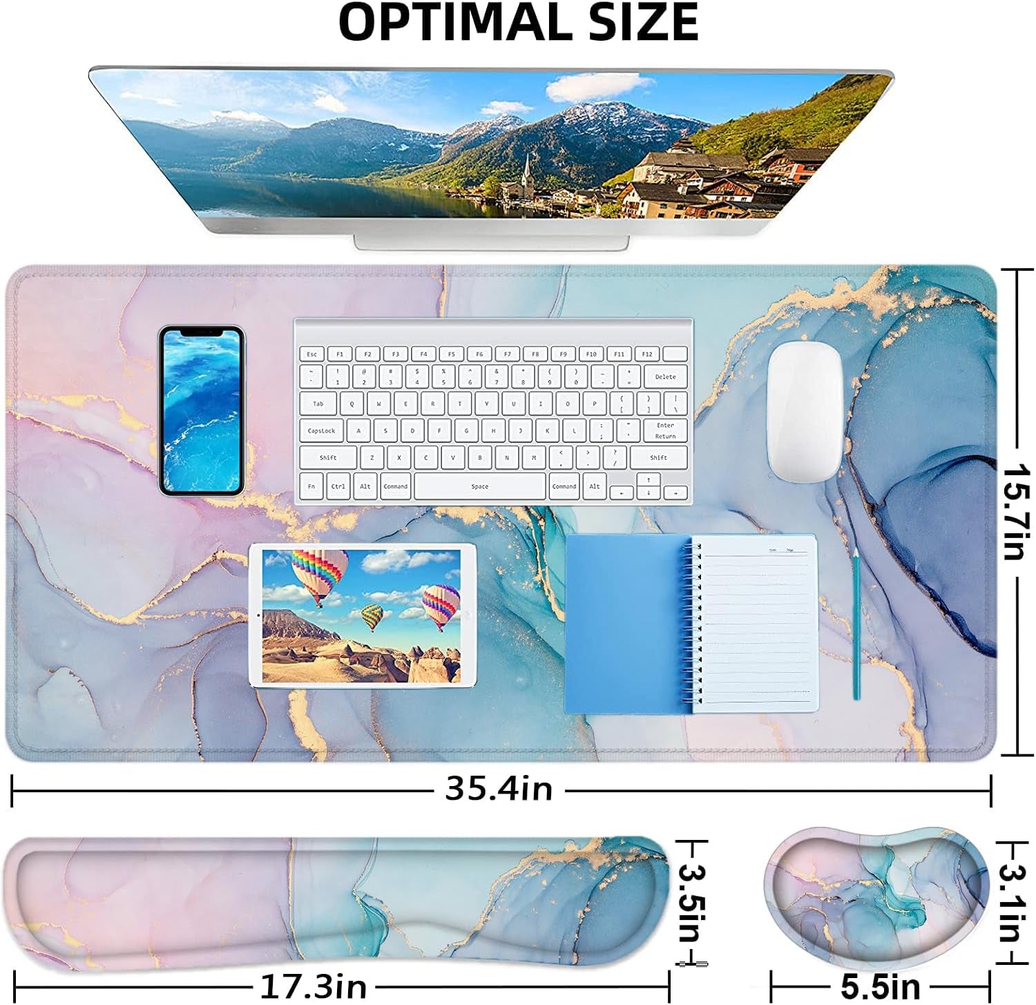 Ergonomic 4-in-1 Desk Mat & Mouse Pad Set with Wrist Rest - Perfect for Gaming & Office Use!