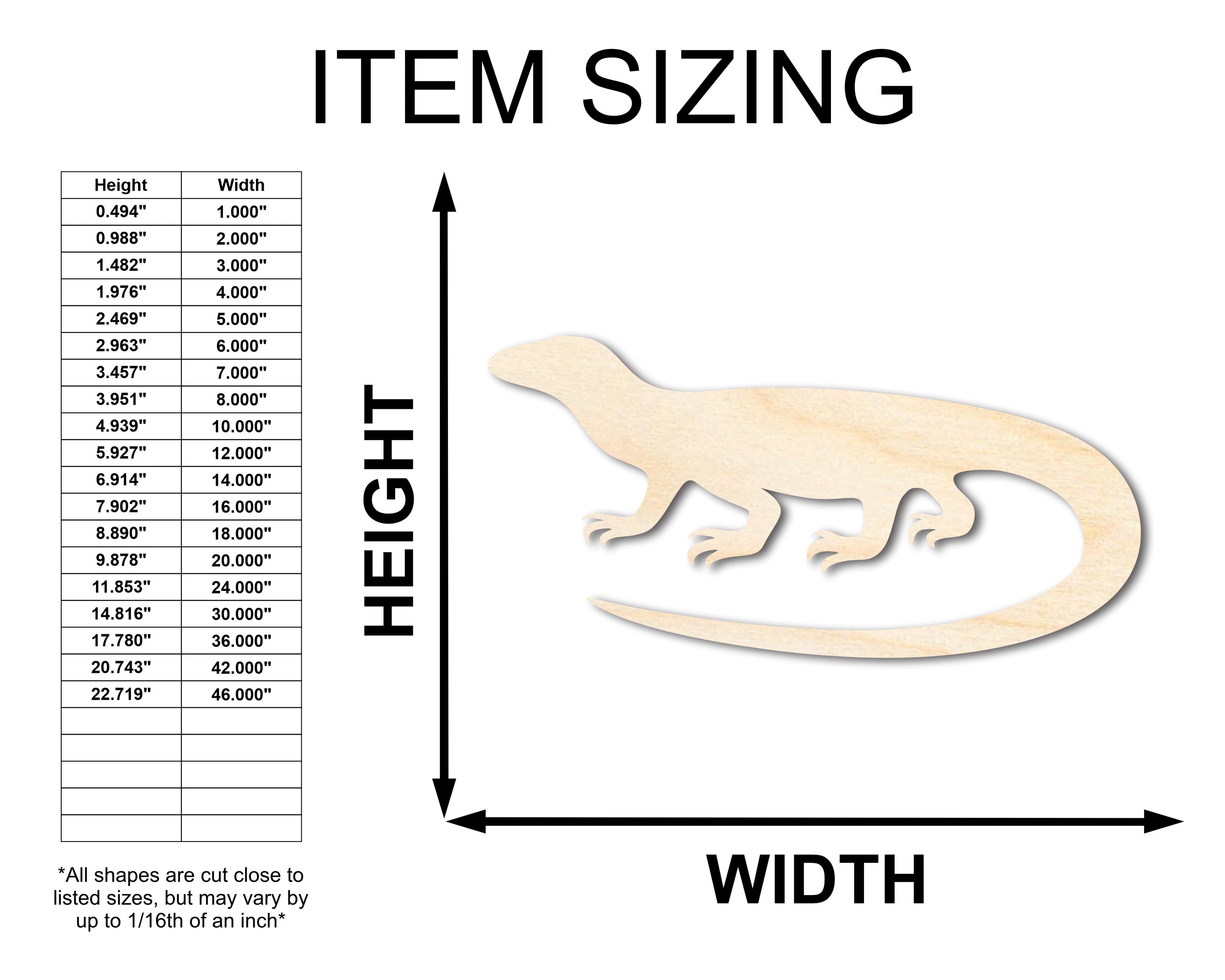 Unfinished Wood Komodo Dragon Shape - Craft - up to 46" DIY