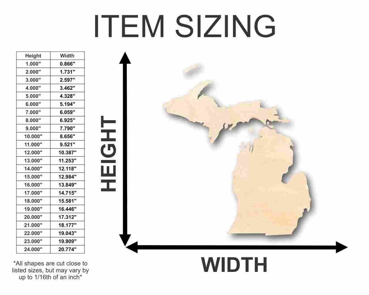 Unfinished Wood Michigan Shape (2 Pieces) - State - Craft - up to 46" DIY