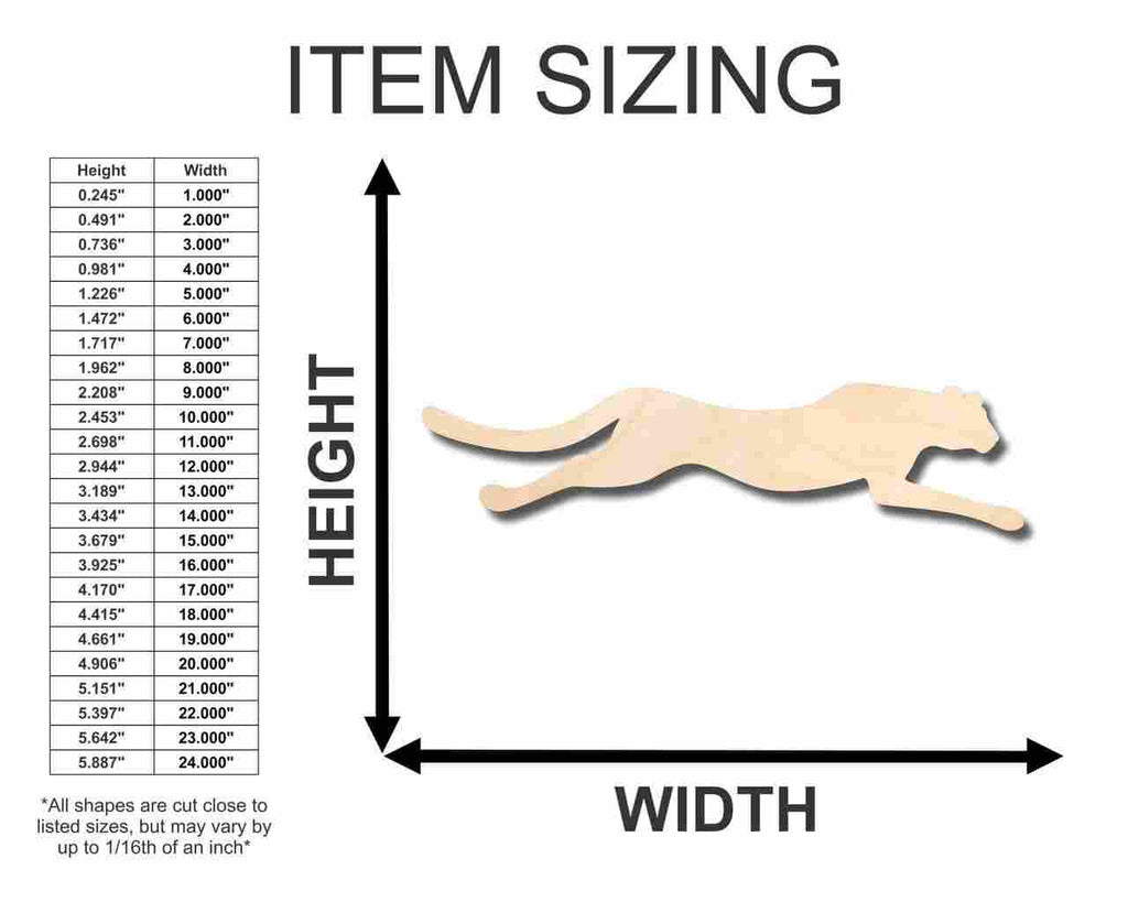Unfinished Wood Running Cheetah Shape - Animal - Wildlife - Craft - up to 46" DIY