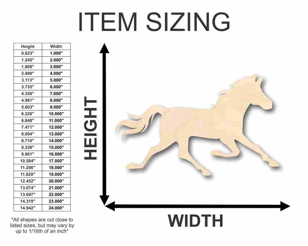 Unfinished Wood Running Wild Horse Shape - Sport - Farm Animal - Craft - up to 46" DIY