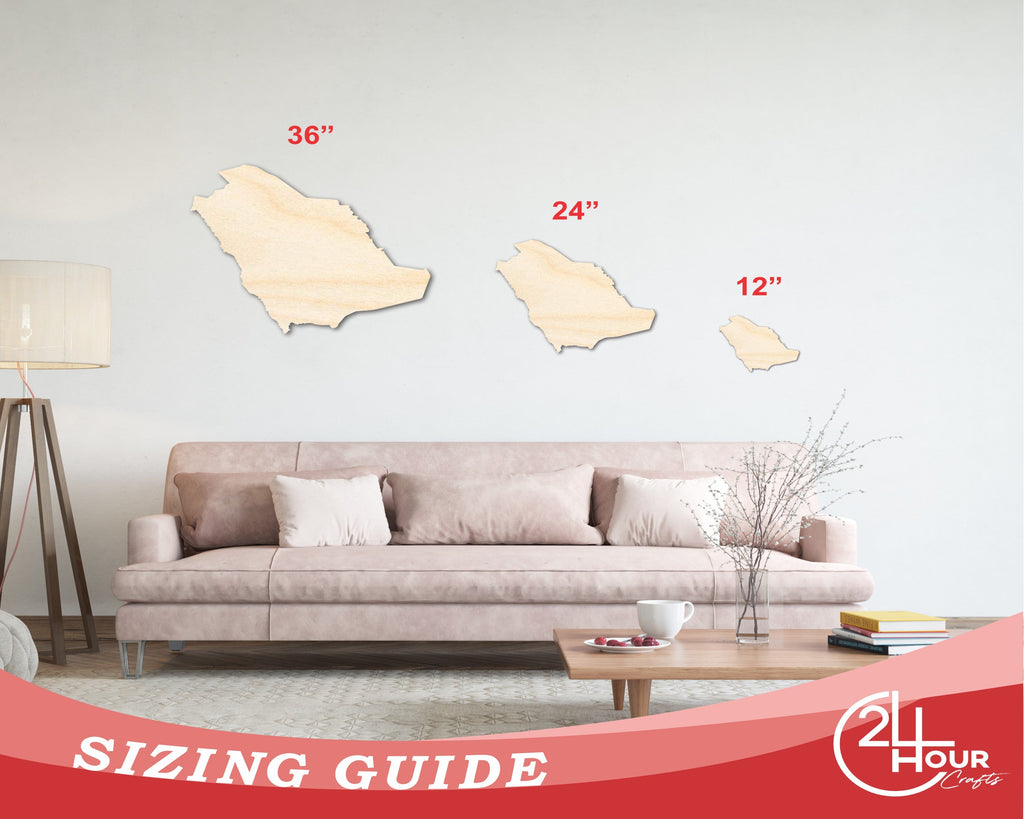 Unfinished Wood Saudi Arabia Country Shape - Middle East Craft - up to 46" DIY