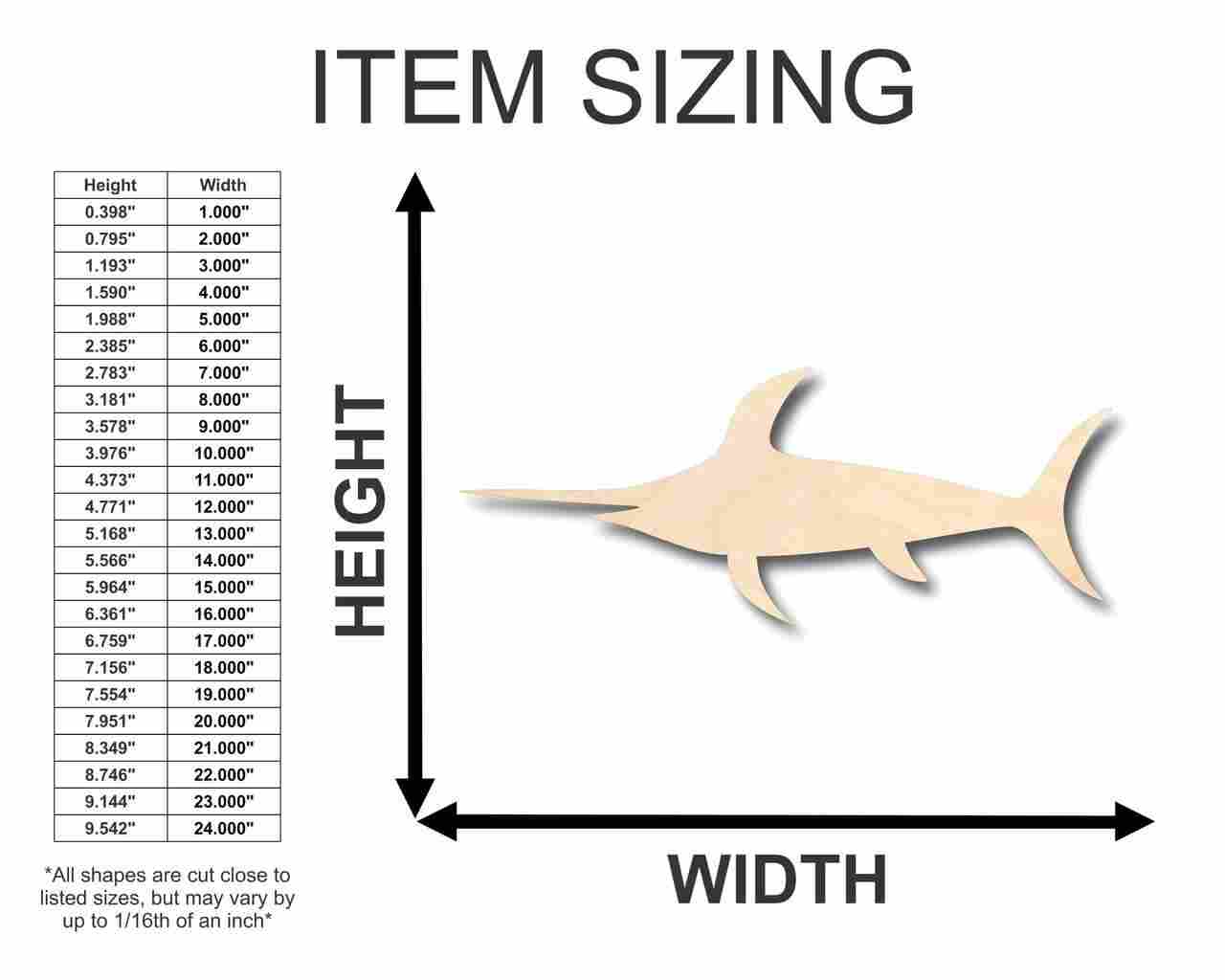 Unfinished Wood Swordfish Shape - Marlin - Ocean - Fishing - Craft - up to 46" DIY