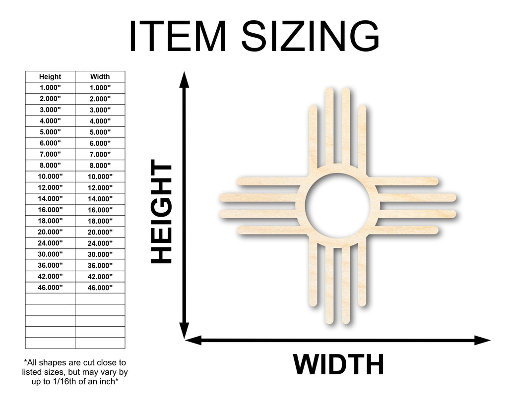 Unfinished Wood Zia Shape - Craft - up to 46" DIY