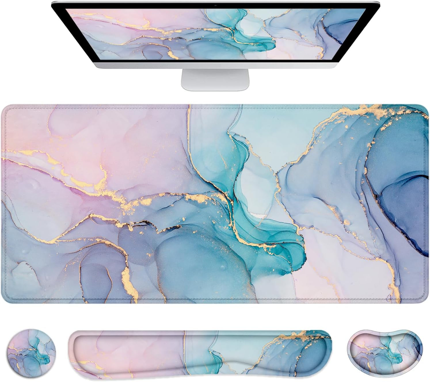 Ergonomic 4-in-1 Desk Mat & Mouse Pad Set with Wrist Rest - Perfect for Gaming & Office Use!