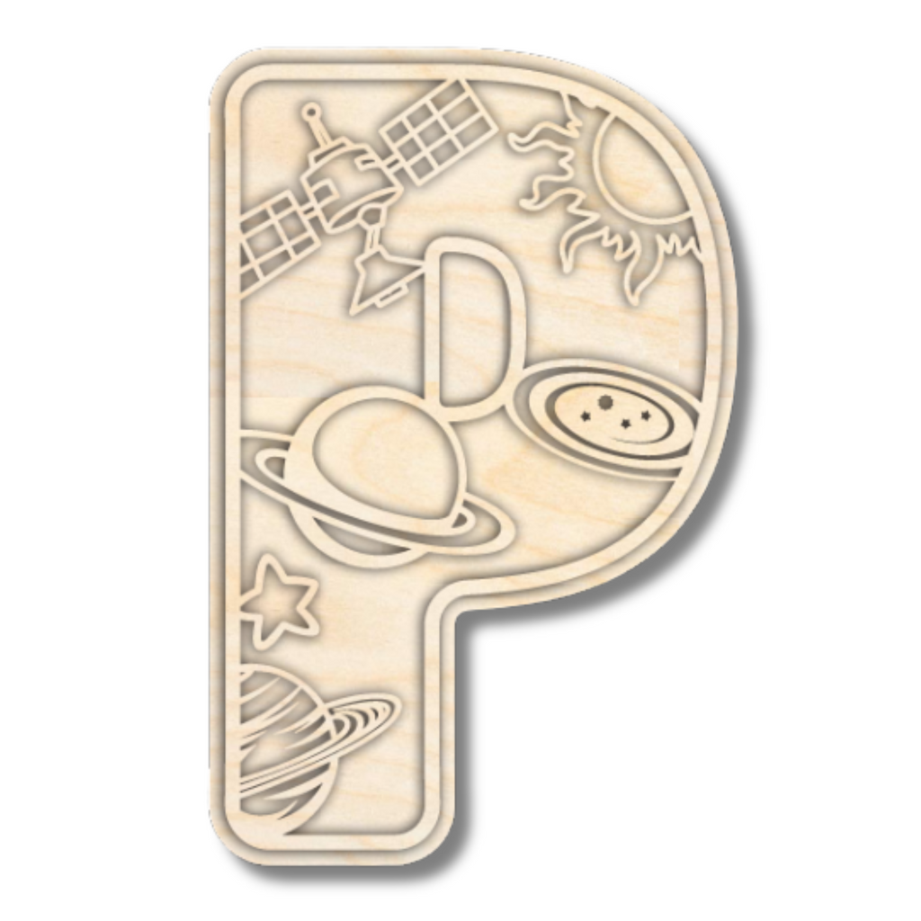 Unfinished Wood Layered Themed Letters | Space | A-Z | 2 Piece | up to 24"