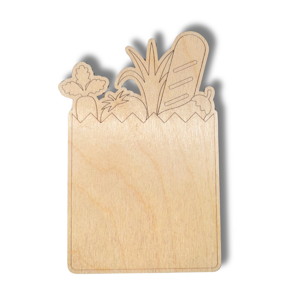 Unfinished Wood Etched Grocery Bag Shape | Paint By Line Crafts | up to 30" DIY