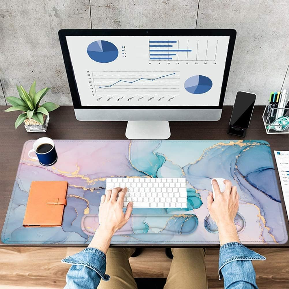 Ergonomic 4-in-1 Desk Mat & Mouse Pad Set with Wrist Rest - Perfect for Gaming & Office Use!