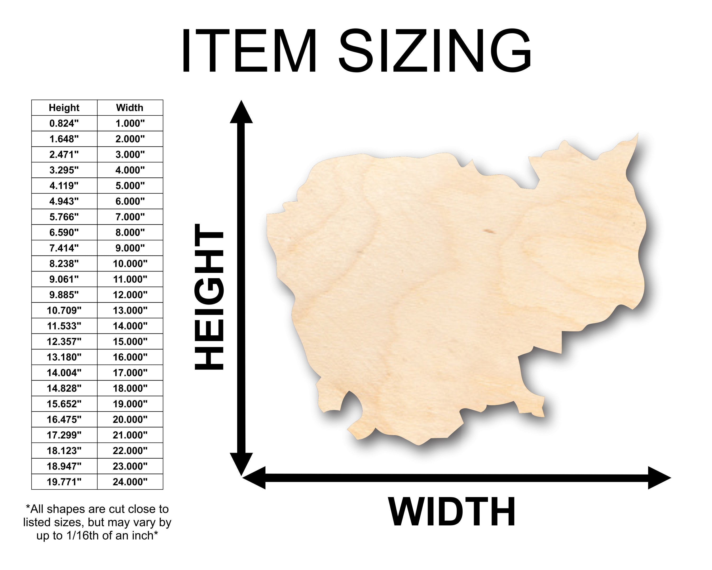 Unfinished Wood Cambodia Shape - Country - Craft - up to 46" DIY