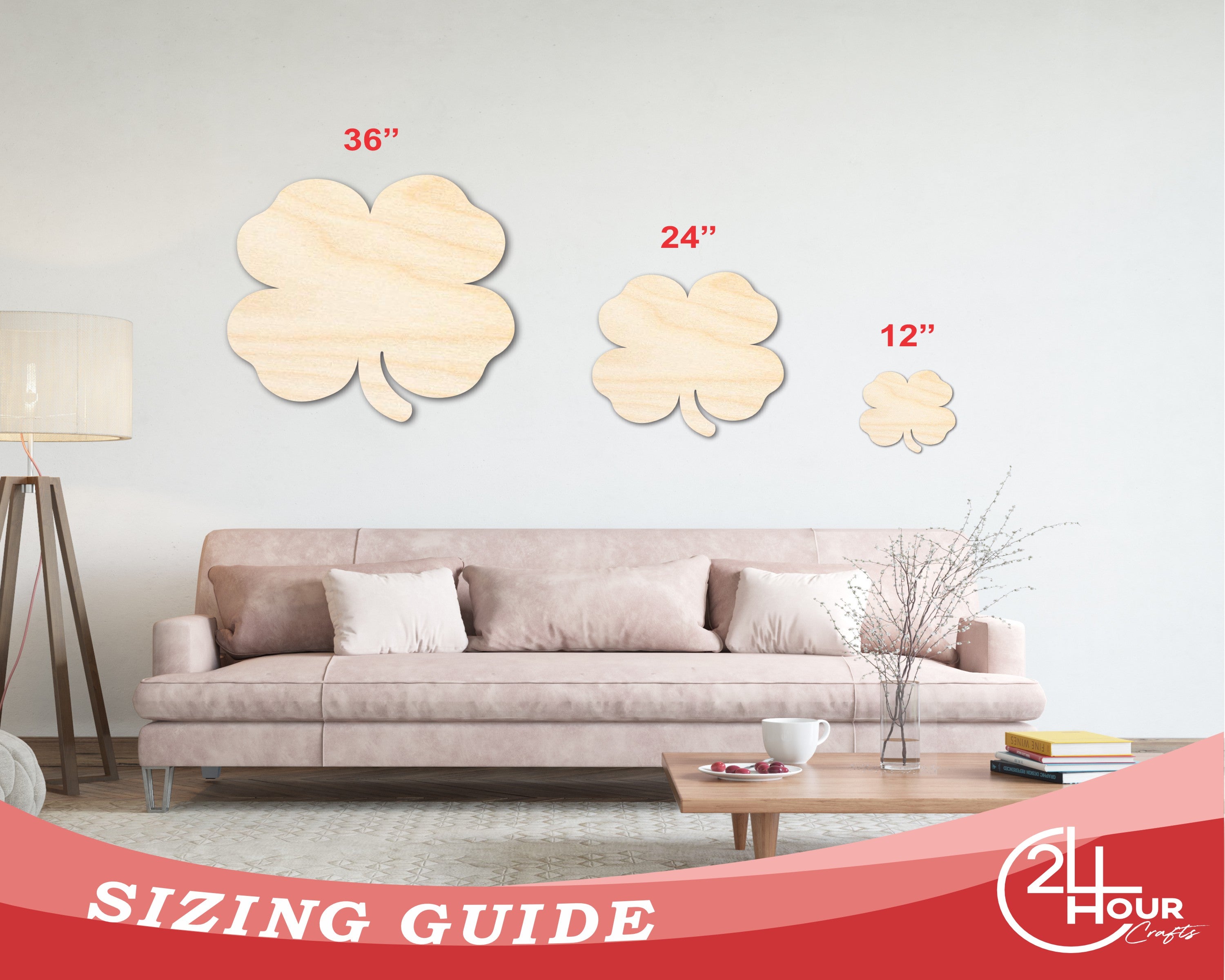 Unfinished Wood Cute Four Leaf Clover Shape - Craft - up to 46" DIY