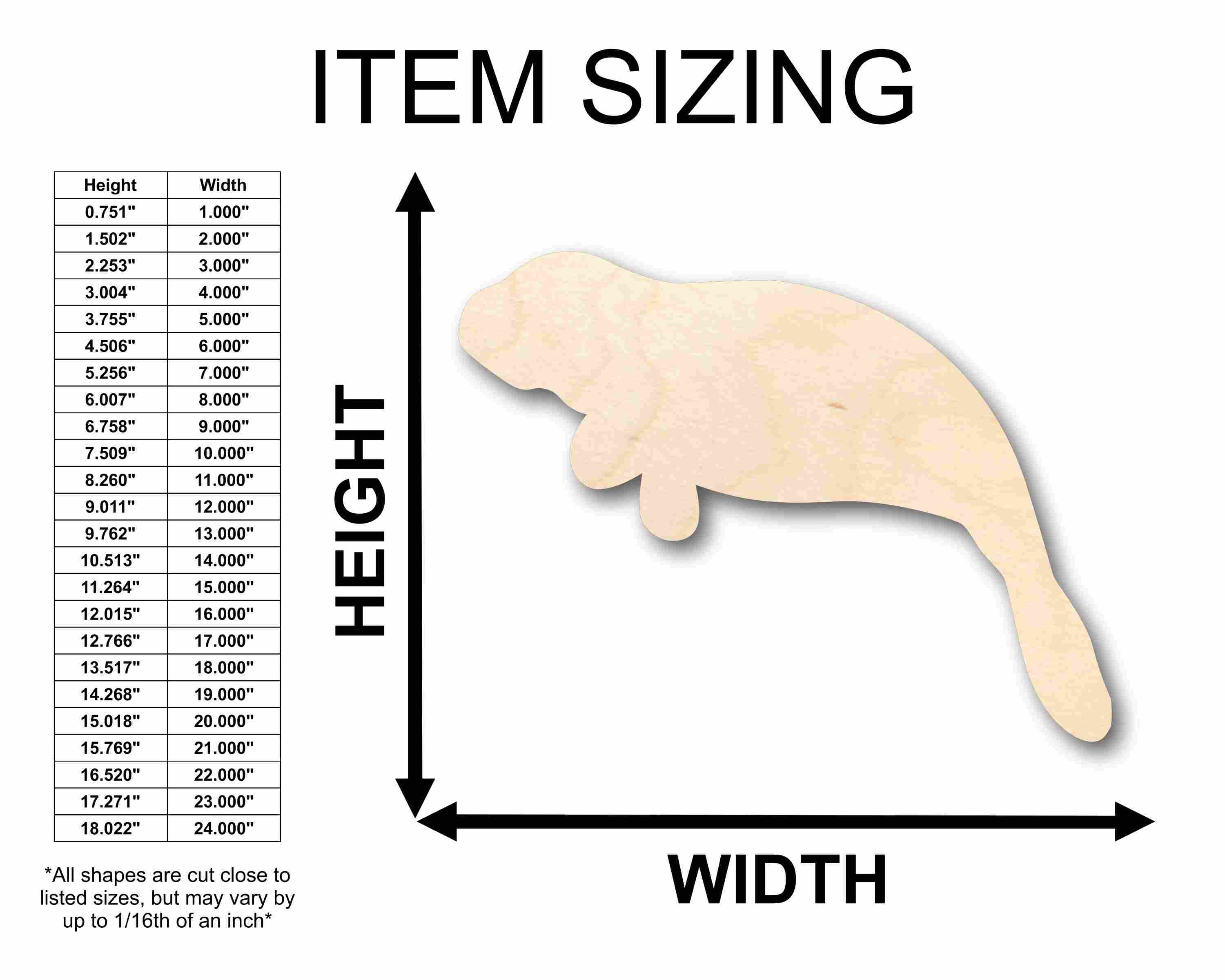 Unfinished Wood Manatee Calf Sea Cow Silhouette - Craft- up to 46" DIY