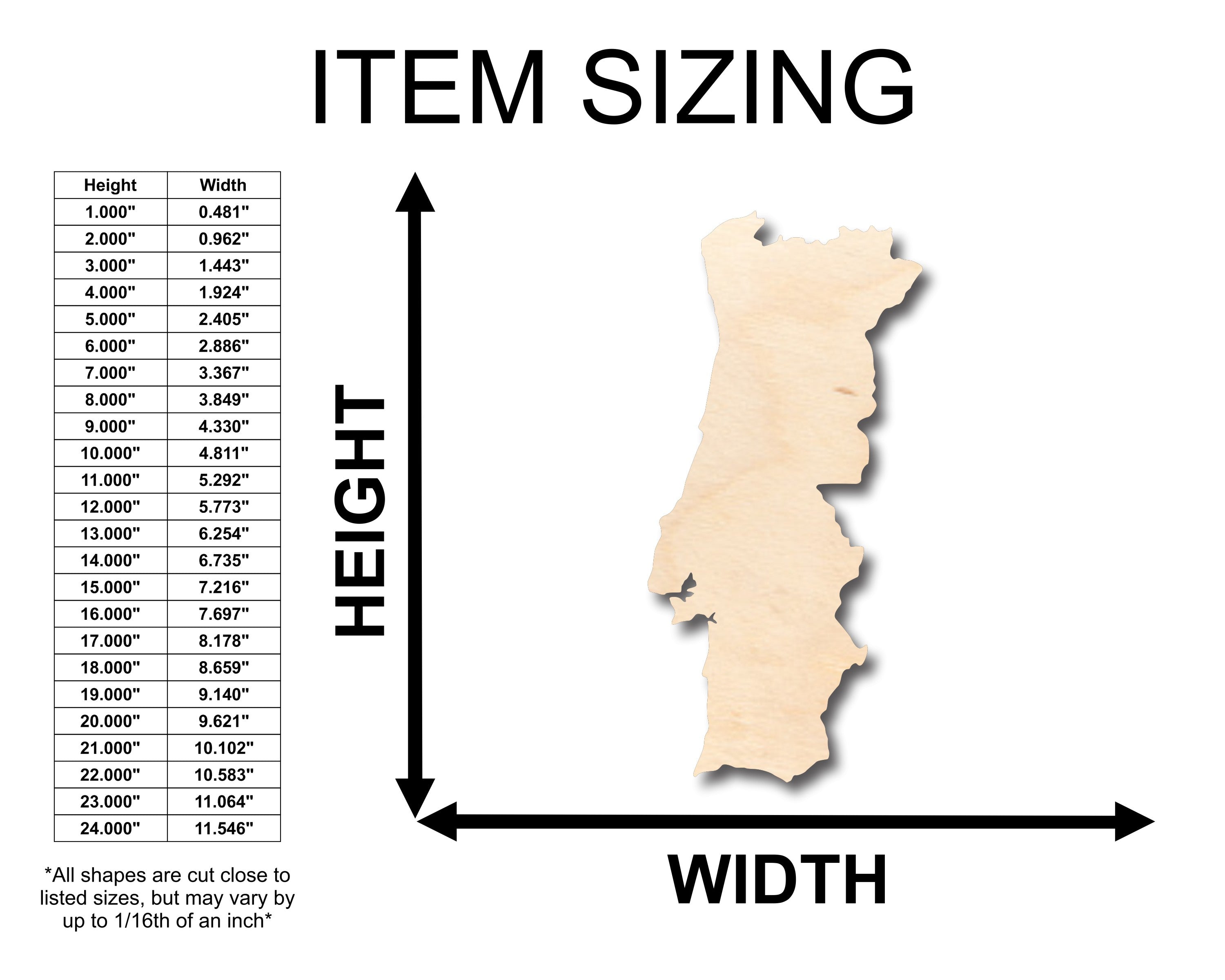 Unfinished Wood Portugal Country Shape - Craft - up to 46" DIY