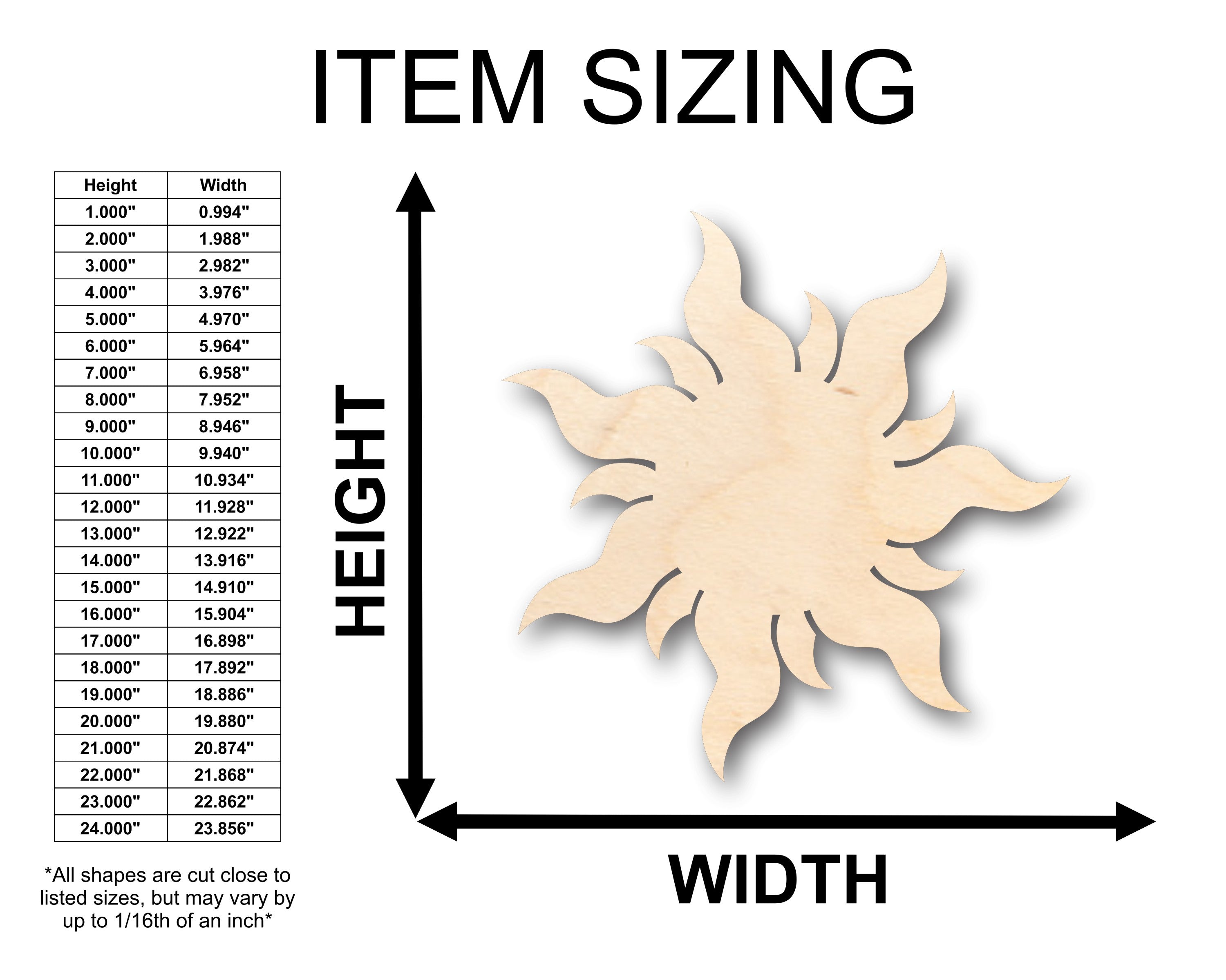Unfinished Wood Sun Shape - Craft - up to 46" DIY