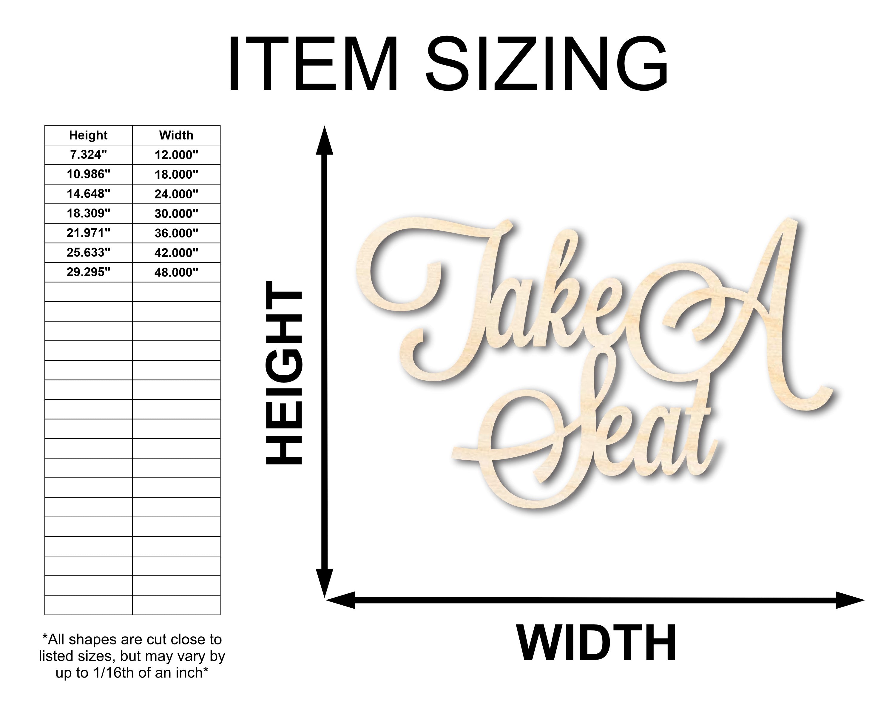 Unfinished Wood Take A Seat Shape - Word Wedding Craft - up to 46"