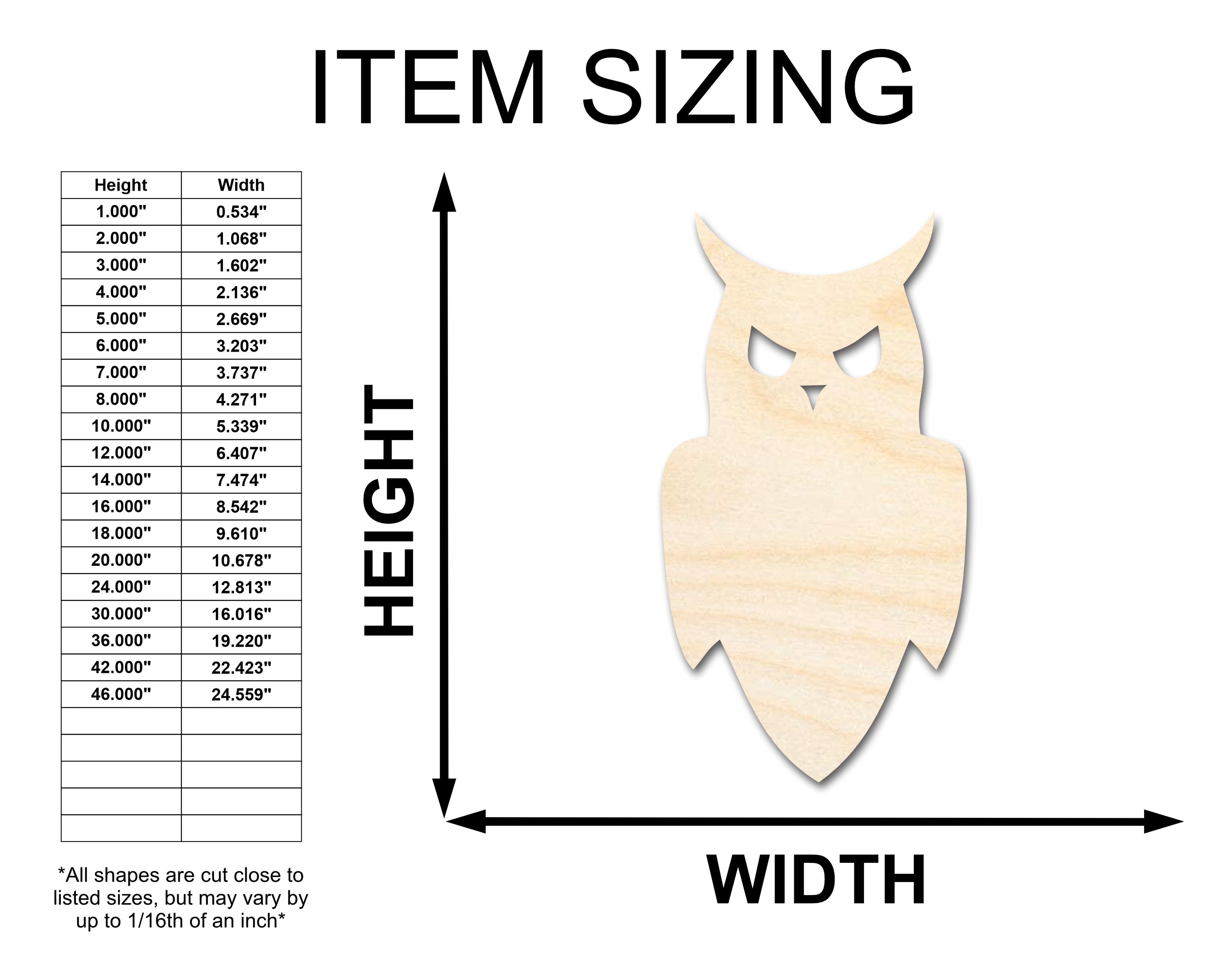 Unfinished Wood Night Owl Shape - Craft - up to 46"