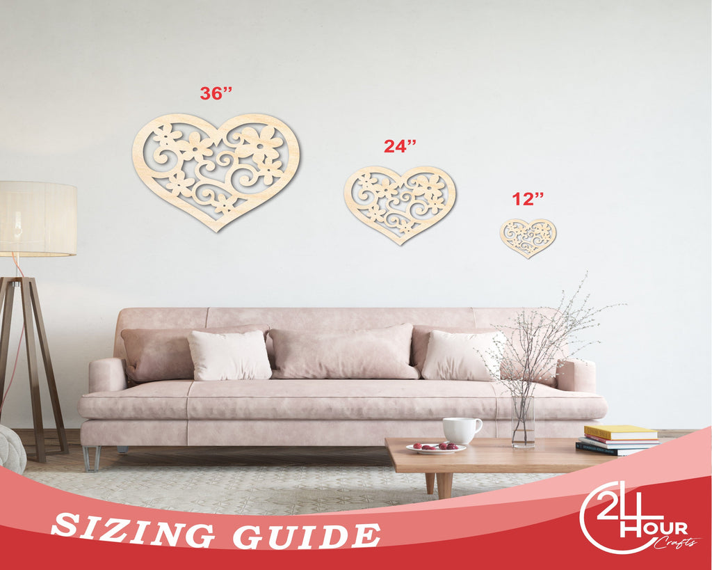 Unfinished Wood Flower Heart Shape - Craft - up to 46"