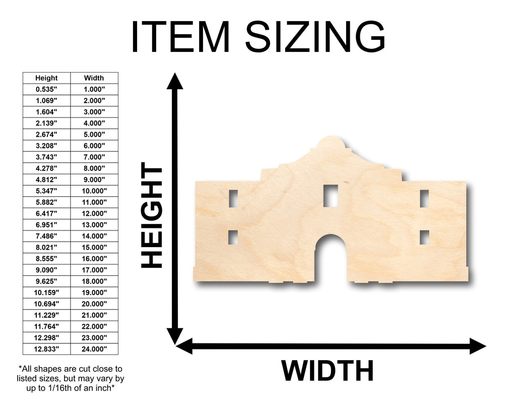Unfinished Wood Alamo Shape - Craft - up to 46" DIY