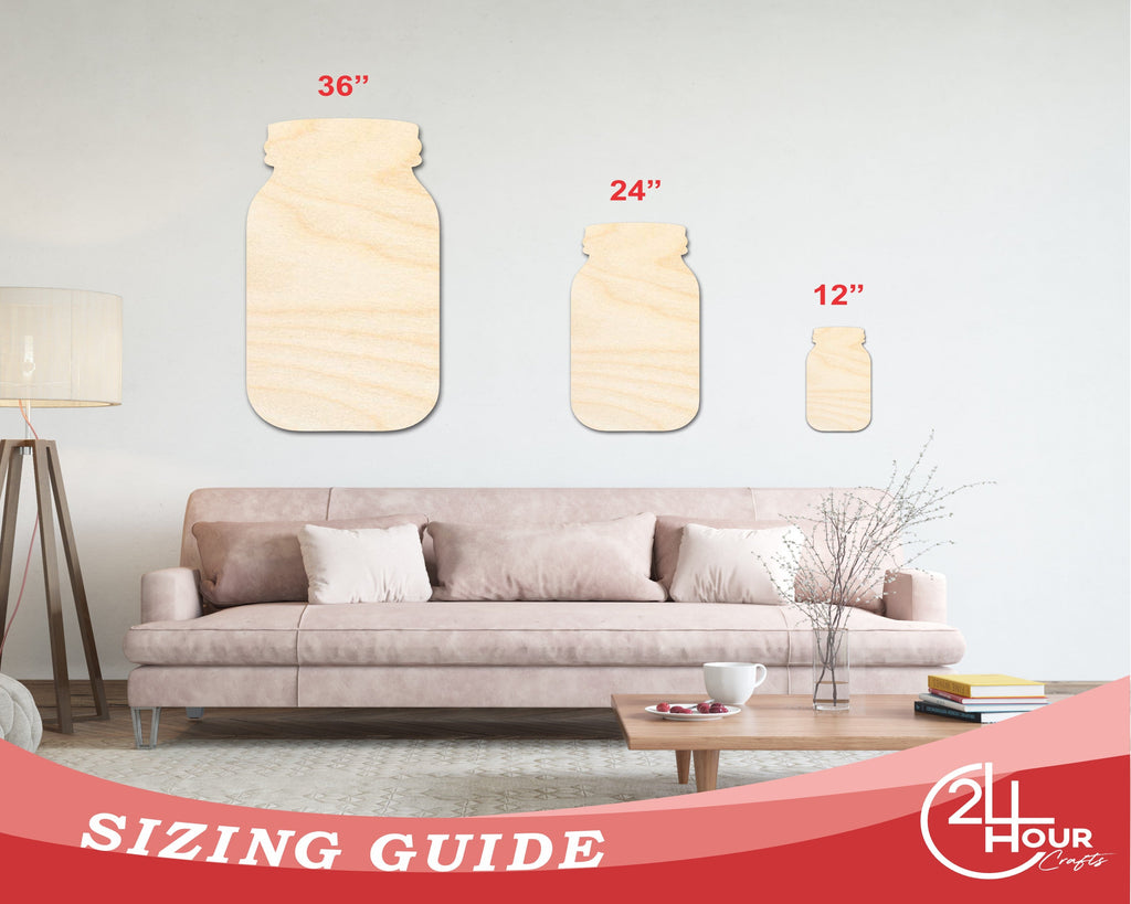 Unfinished Wood Mason Jar Shape - Rustic Country Craft - up to 46" DIY