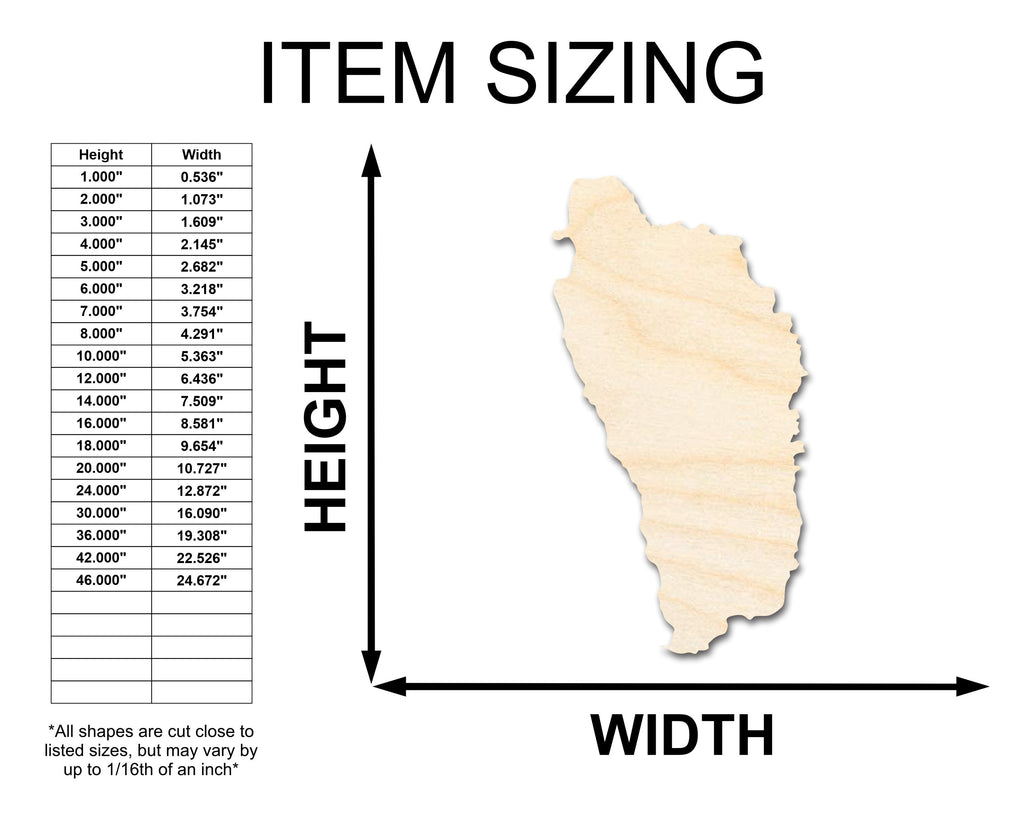 Unfinished Wood Dominica Country Shape - Caribbean Craft - up to 46" DIY