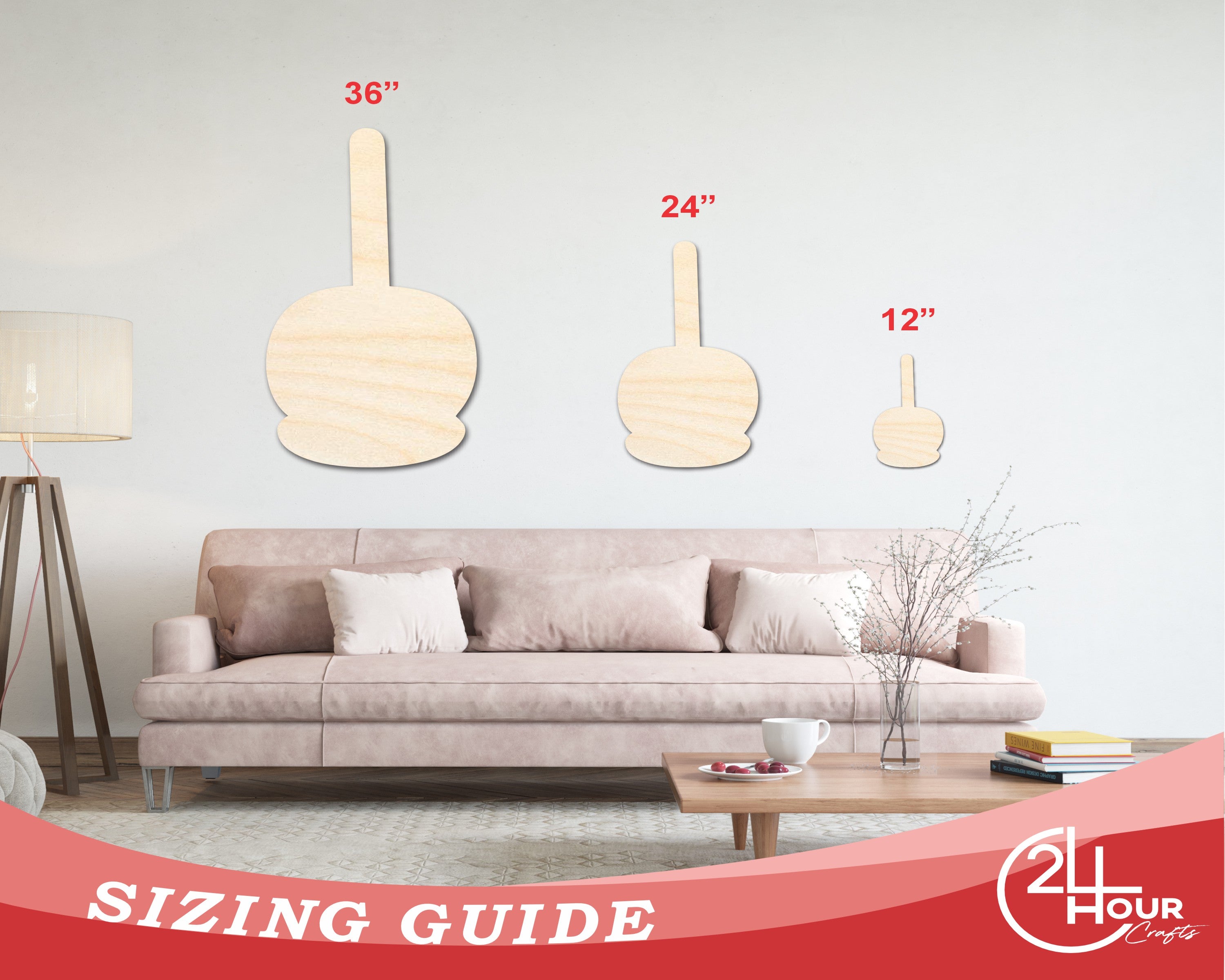 Unfinished Wood Candy Caramel Apple Shape | Craft Cutout | up to 46" DIY