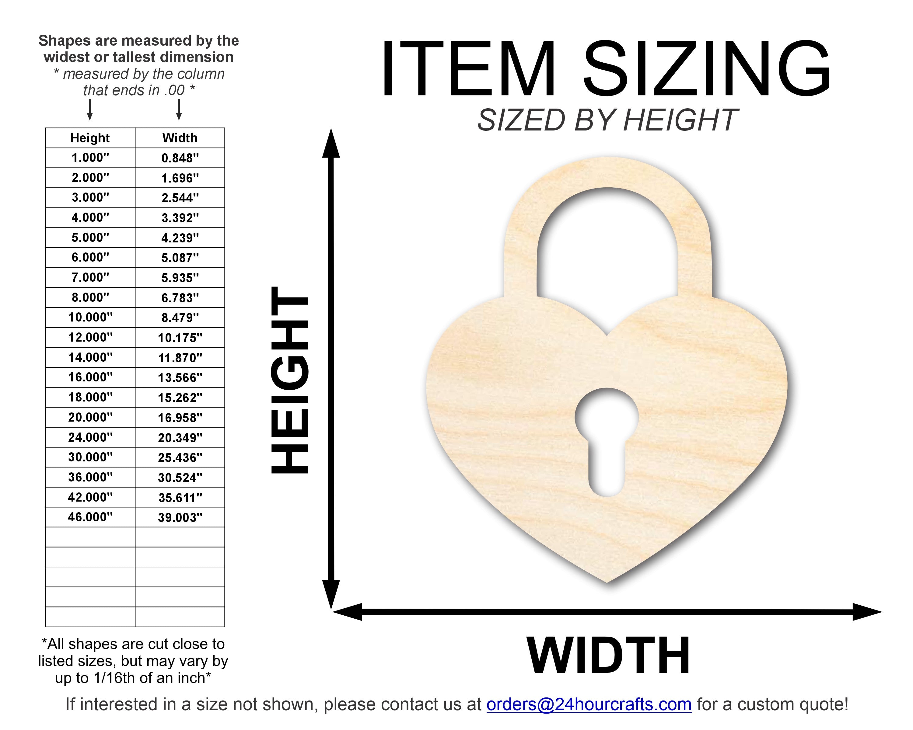 Unfinished Wood Heart Lock Shape | DIY Craft Cutout | up to 46" DIY