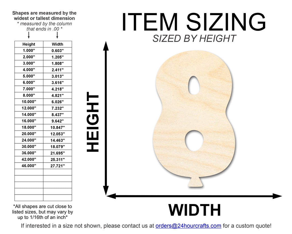 Unfinished Wood Balloon Number 8 Shape | DIY Craft Cutout | up to 46" DIY