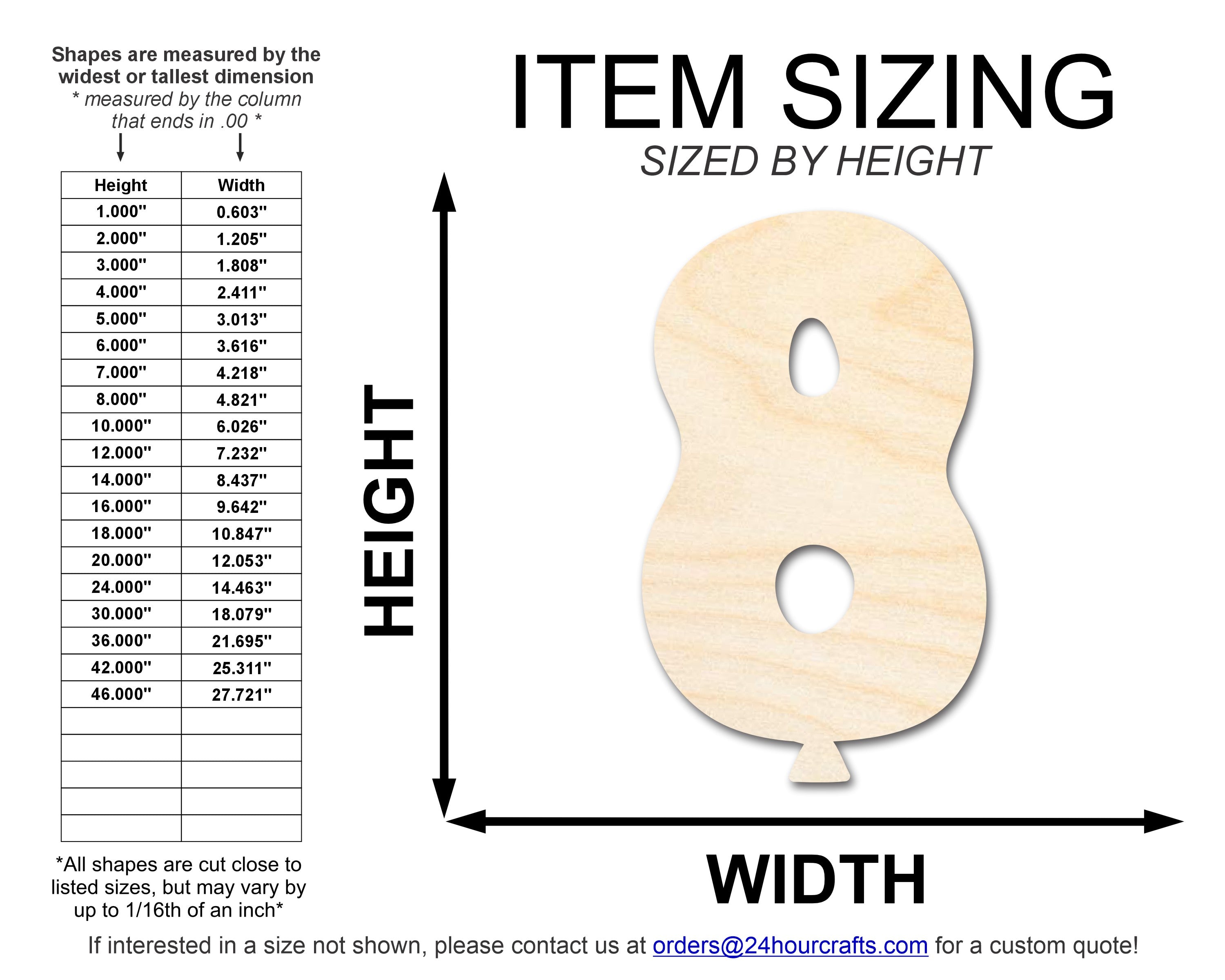 Unfinished Wood Balloon Number 8 Shape | DIY Craft Cutout | up to 46" DIY