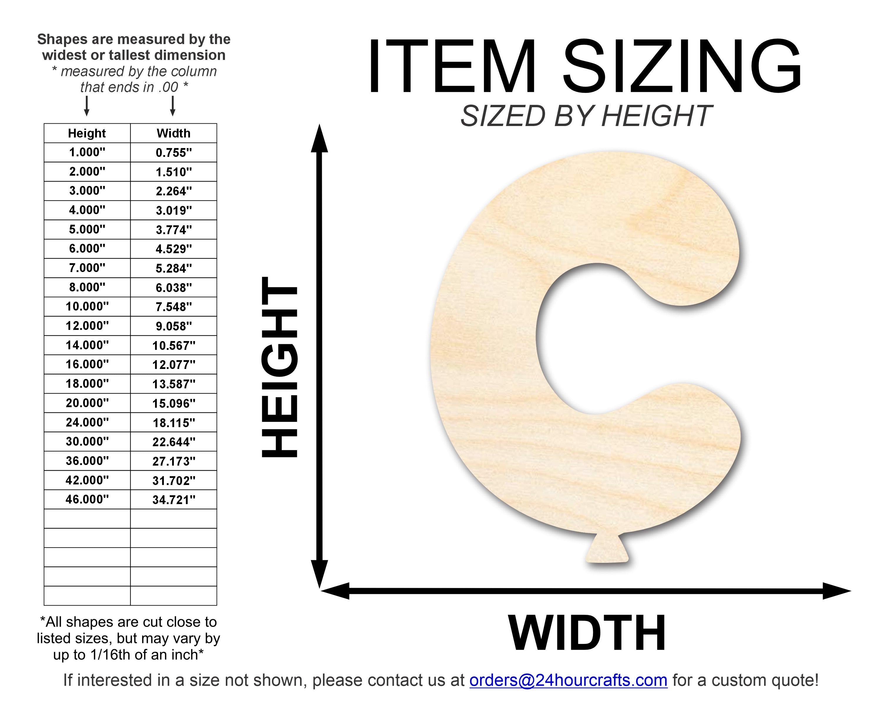 Unfinished Wood Balloon Letter C Shape | DIY Craft Cutout | up to 46" DIY