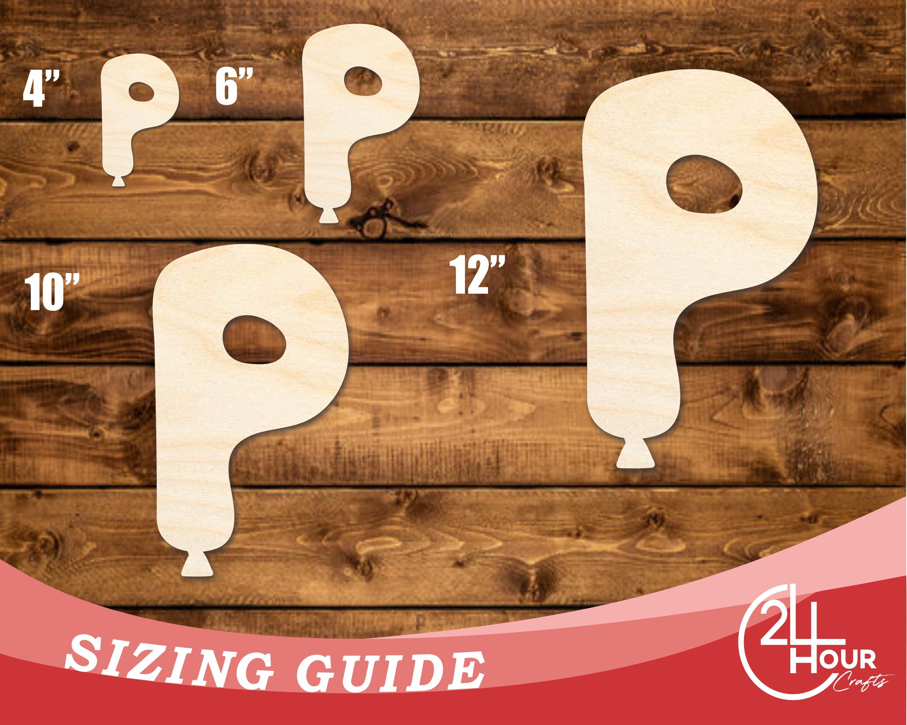 Unfinished Wood Balloon Letter P Shape | DIY Craft Cutout | up to 46" DIY