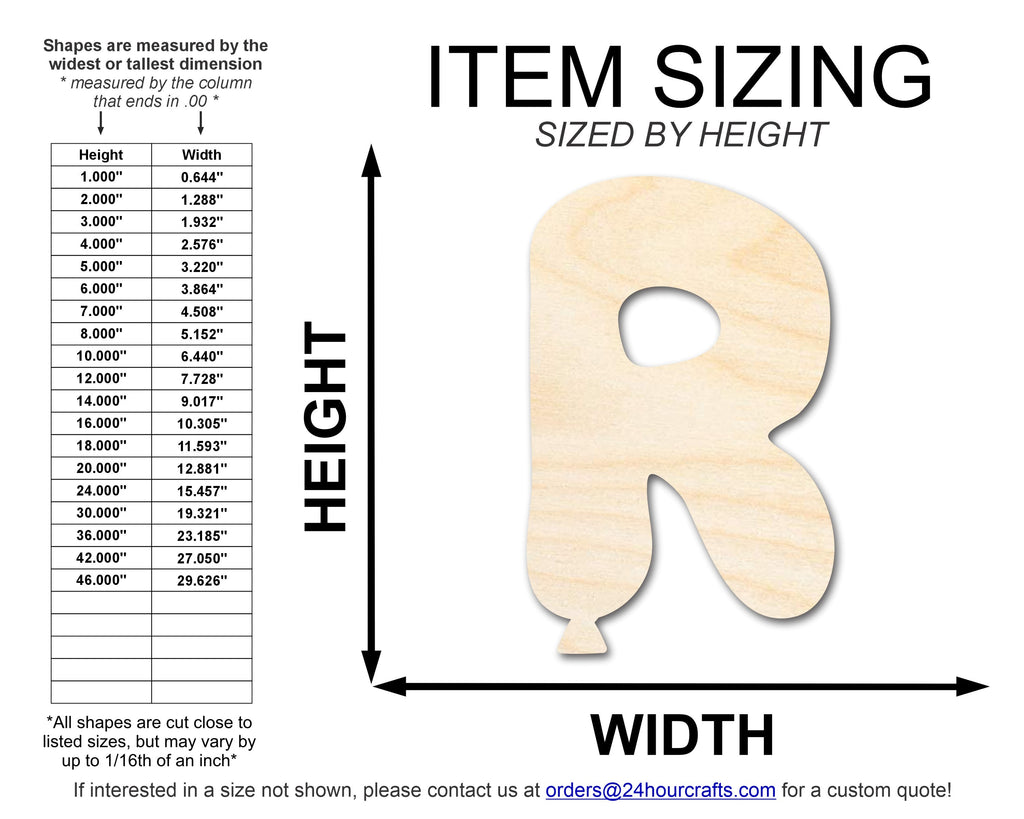 Unfinished Wood Balloon Letter R Shape | DIY Craft Cutout | up to 46" DIY