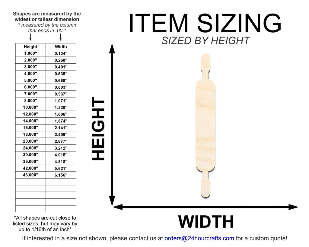 Unfinished Wood Rolling Pin Shape | DIY Craft Cutout | up to 46" DIY