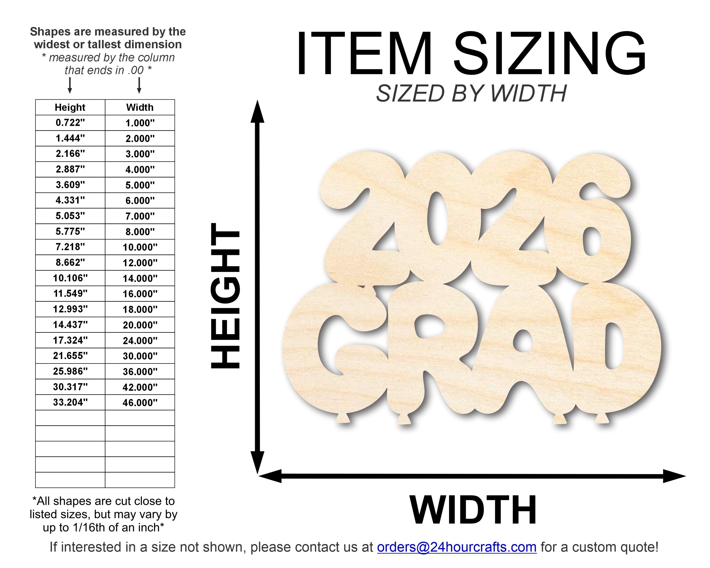 Unfinished Wood 2026 Grad Shape | DIY Craft Cutout | up to 46" DIY