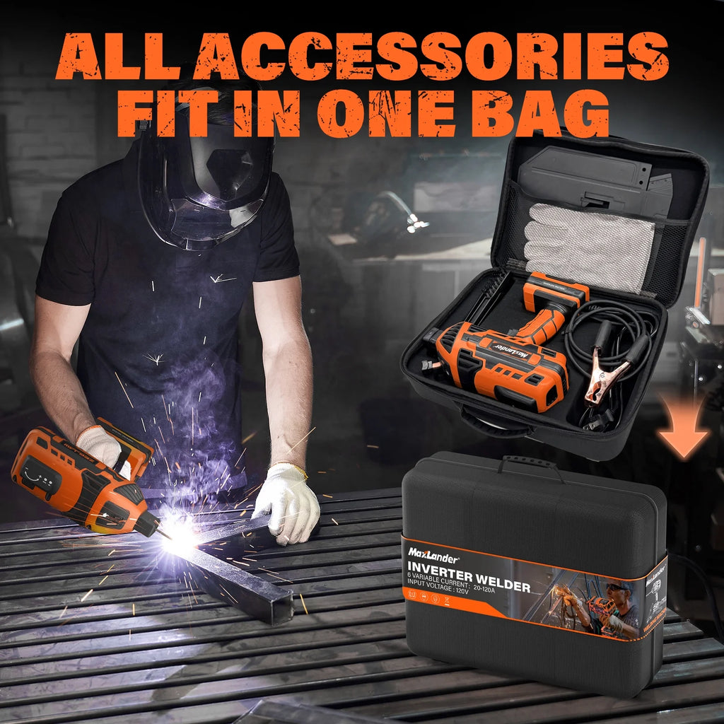 Portable Welding Machine, 110V 120A Handheld ARC Welder with IGBT Inverter 5 Variable Current Adjustment, 20PCS Rods, Fits for 3/64"-1/8" Wire Rods