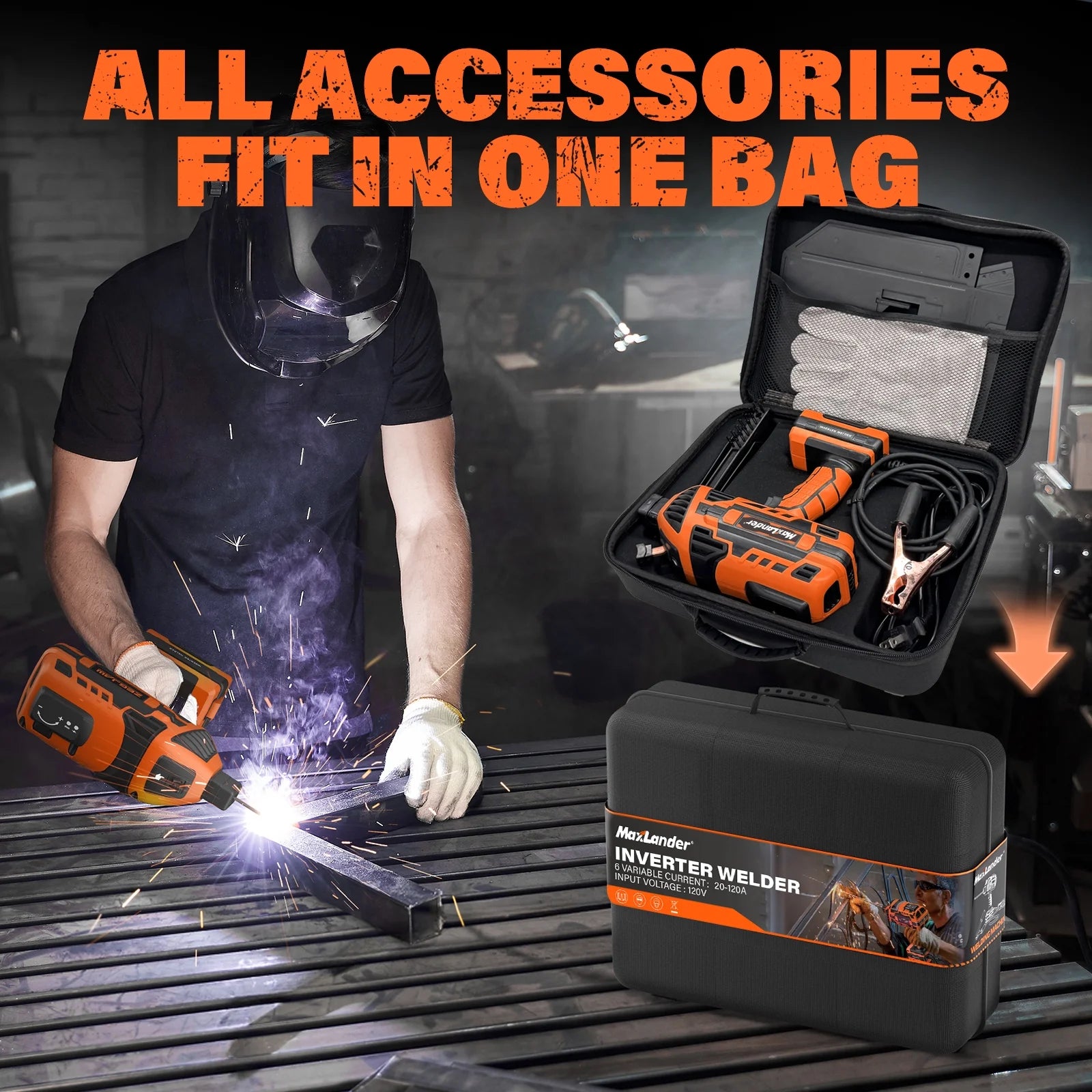 Portable Welding Machine, 110V 120A Handheld ARC Welder with IGBT Inverter 5 Variable Current Adjustment, 20PCS Rods, Fits for 3/64"-1/8" Wire Rods