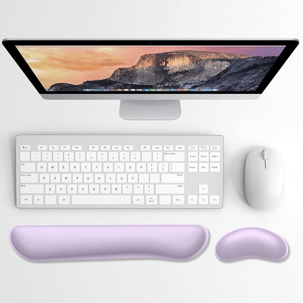 Memory Foam Keyboard Wrist Rest Set - Cute Vanilla Purple Design for Gaming & Office - Non-Slip Base for Ultimate Comfort & Pain Relief