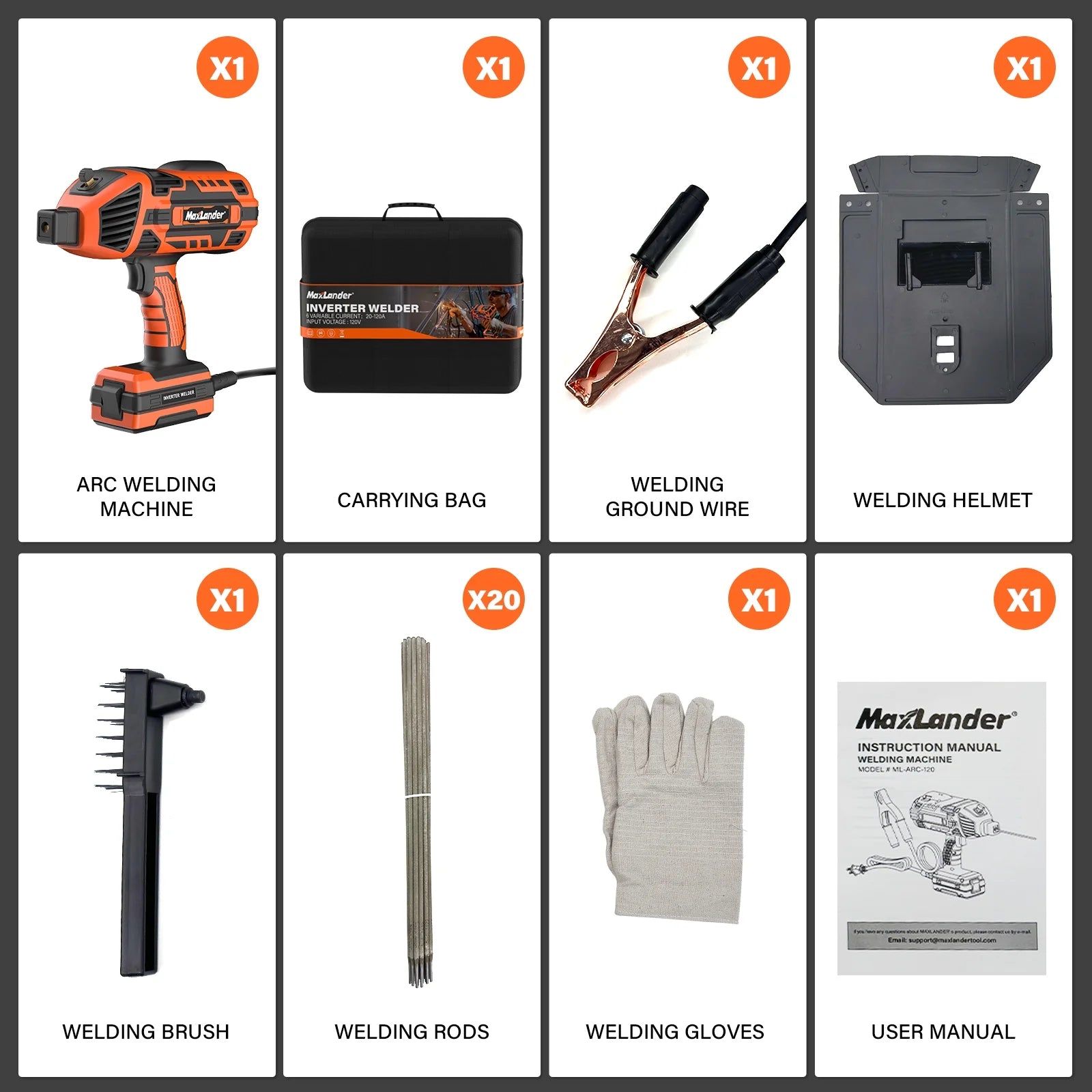 Portable Welding Machine, 110V 120A Handheld ARC Welder with IGBT Inverter 5 Variable Current Adjustment, 20PCS Rods, Fits for 3/64"-1/8" Wire Rods