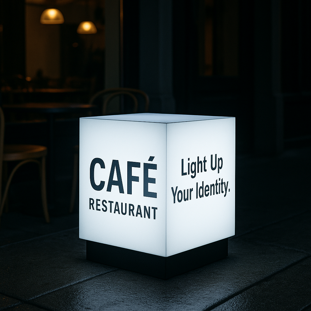 Cube LED Light Box Sign – Custom Acrylic Business Display