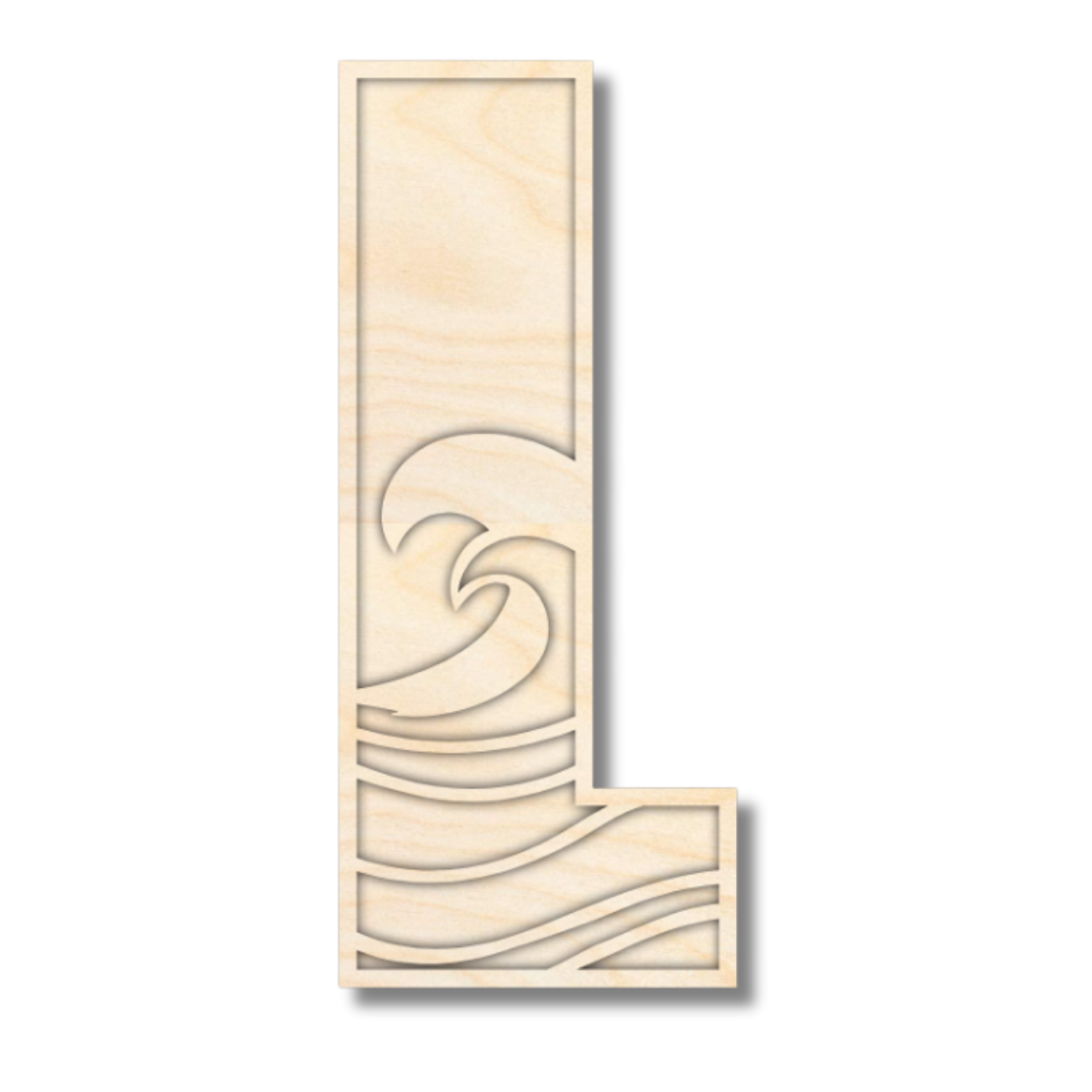 Unfinished Wood Layered Themed Letters | Wave | A-Z | 2 Piece | up to 24"