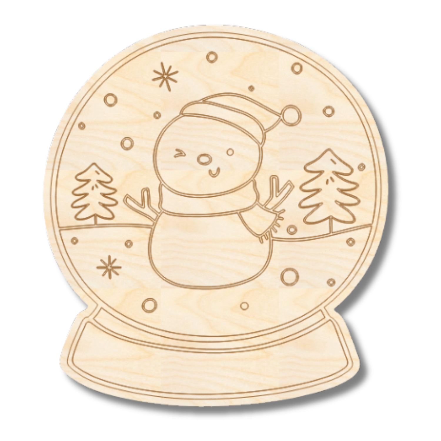 Unfinished Wood Etched Tree Snowman Snowglobe Shape | Paint By Line Crafts | up to 30" DIY
