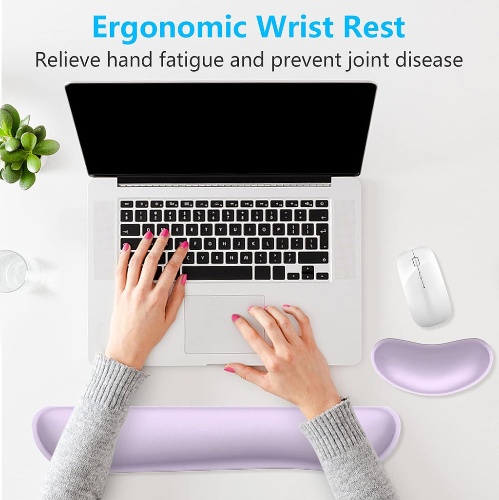 Memory Foam Keyboard Wrist Rest Set - Cute Vanilla Purple Design for Gaming & Office - Non-Slip Base for Ultimate Comfort & Pain Relief