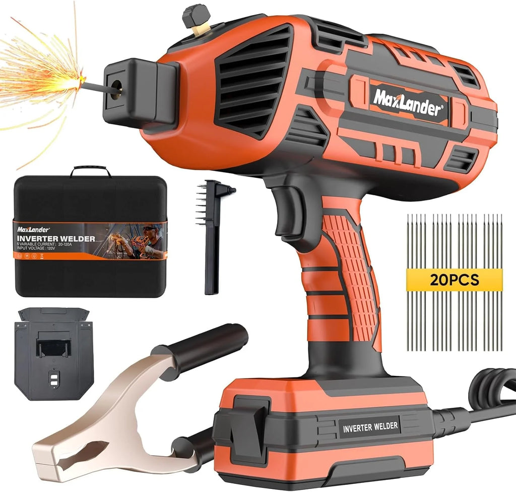 Portable Welding Machine, 110V 120A Handheld ARC Welder with IGBT Inverter 5 Variable Current Adjustment, 20PCS Rods, Fits for 3/64"-1/8" Wire Rods