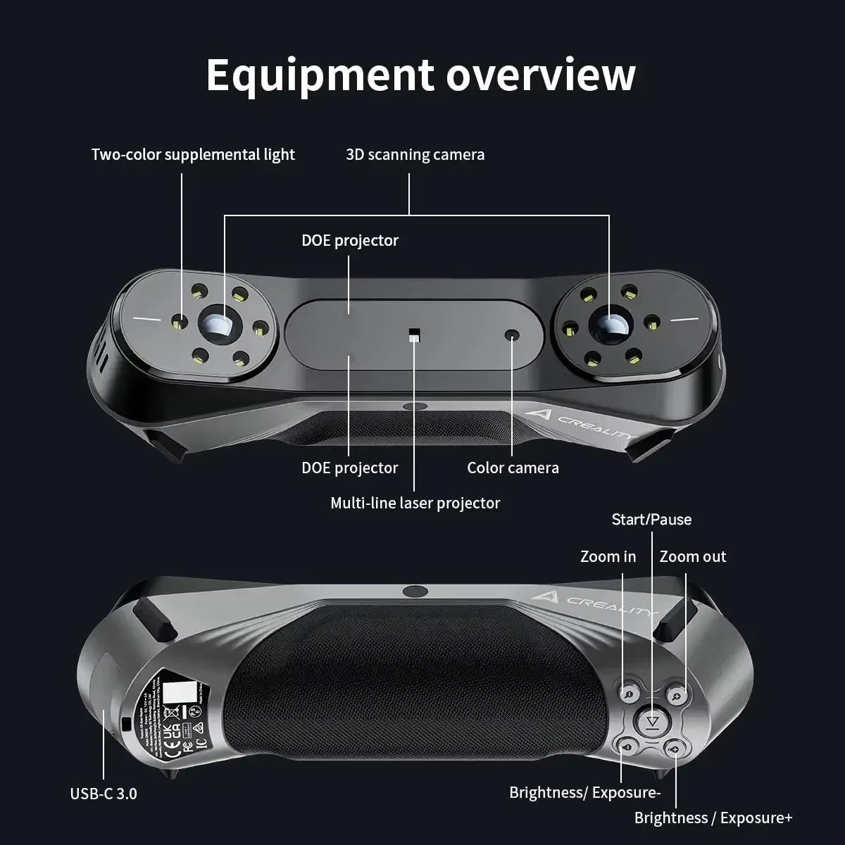3D Scanner Cr-Scan Raptor Handheld Scan 0.02 Mm Accuracy 60Fps Scanning Speed Blue Laser NIR Light 3D Printing Scanner