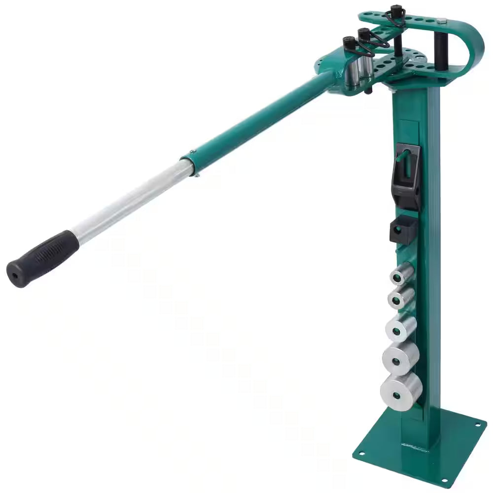 Green Pedestal Floor Compact Bender 7-Dies Versatile 44 Ft. Mount Telescoping Handle Maximum 5/8 In. Thick 1-15/16 In. W