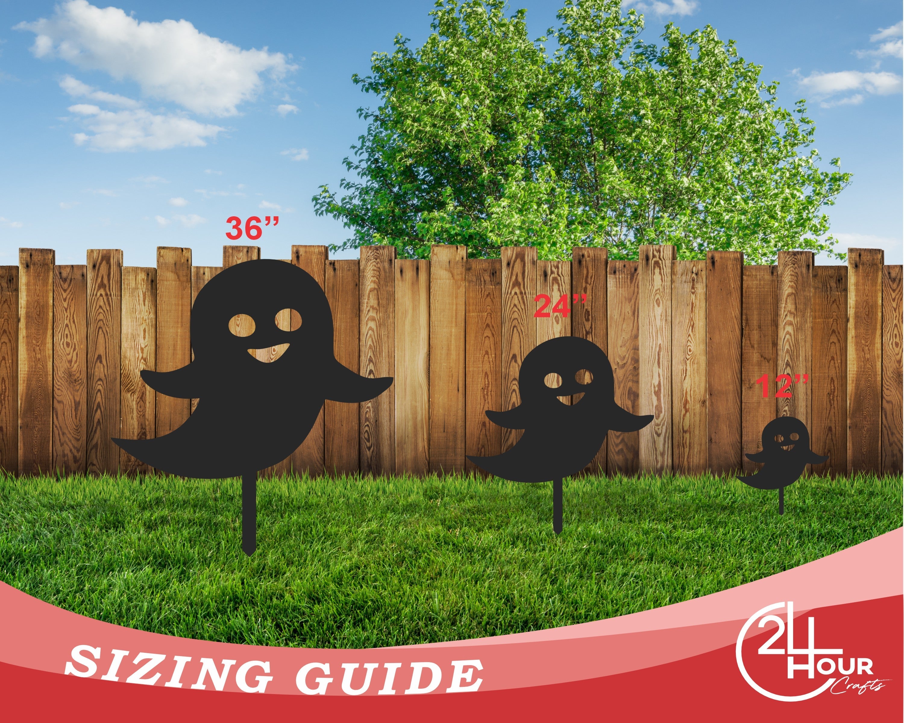 Metal Halloween Ghosts Garden Stakes | Set of 3 | Up to 46" | Over 20 Color Options