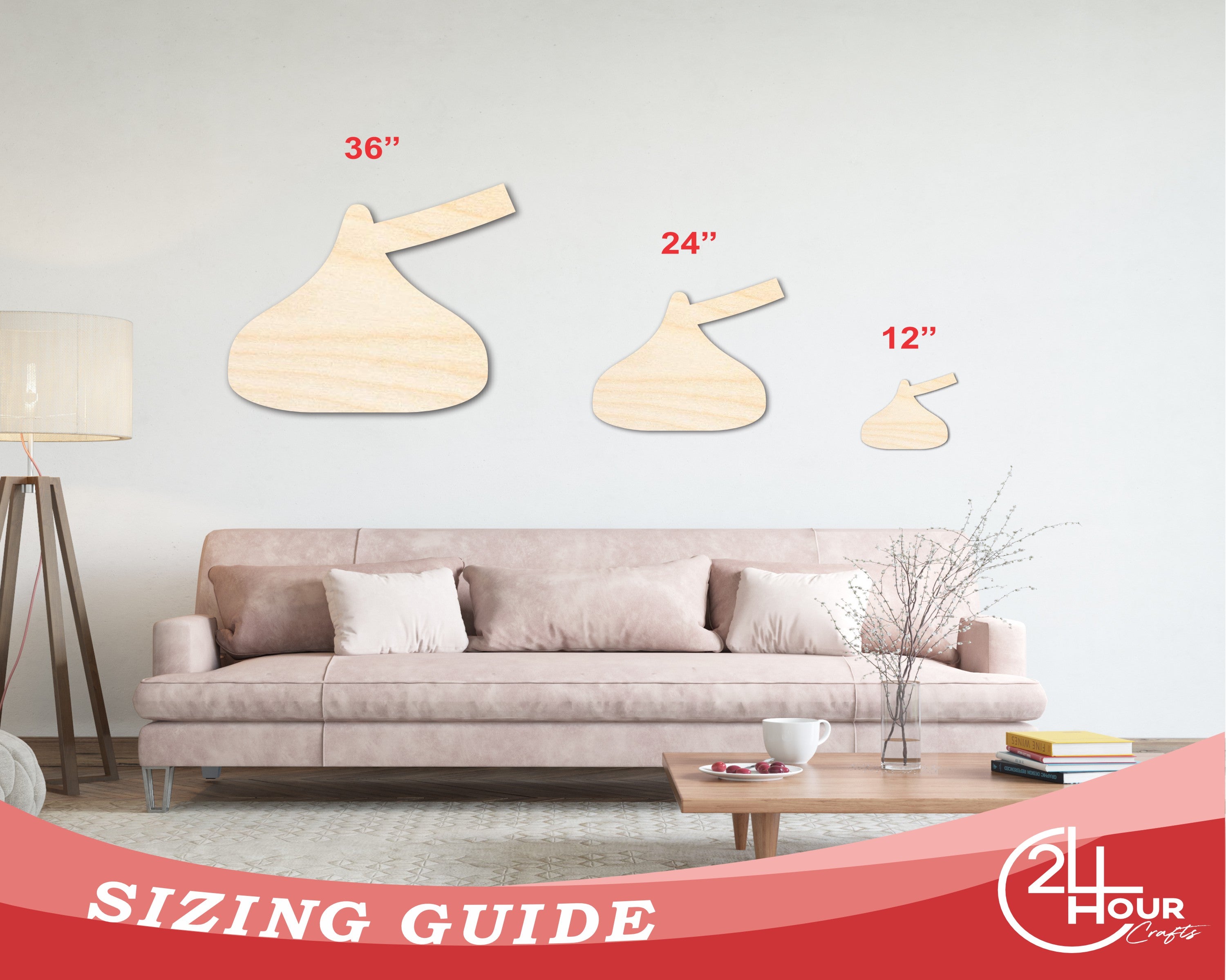 Unfinished Wood Candy Kiss Shape - Craft - up to 46" DIY