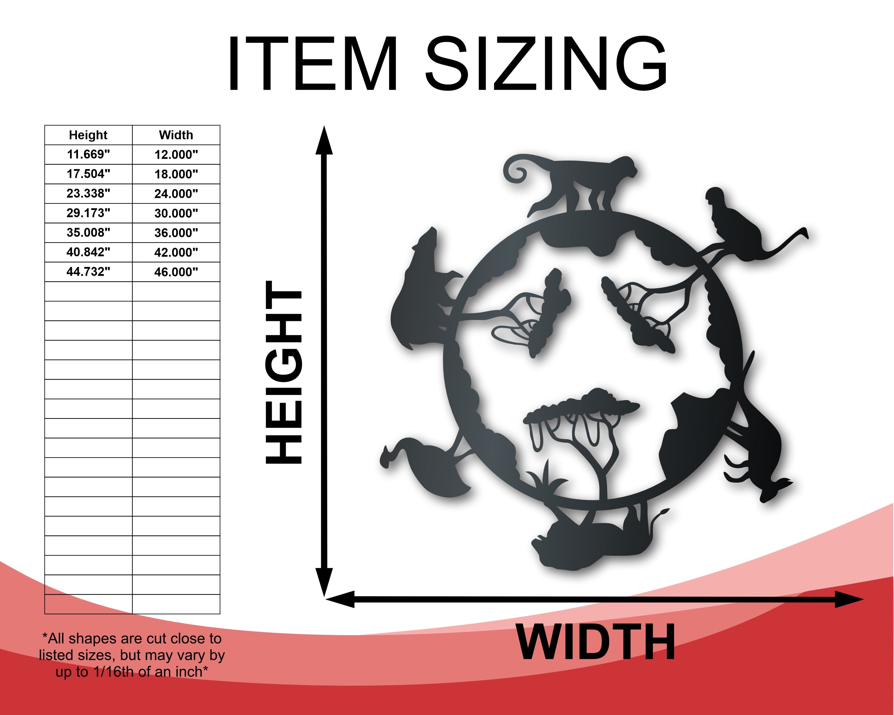 Metal World Safari Sign | Metal Zoo Animals Wall Art | Indoor Outdoor | Up to 46" | Over 20 Color Options