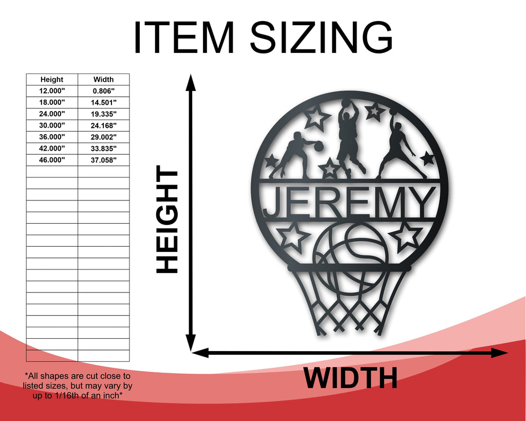 Custom Metal Basketball Hoop Wall Art - Metal Sports Sign - 14 Color Options