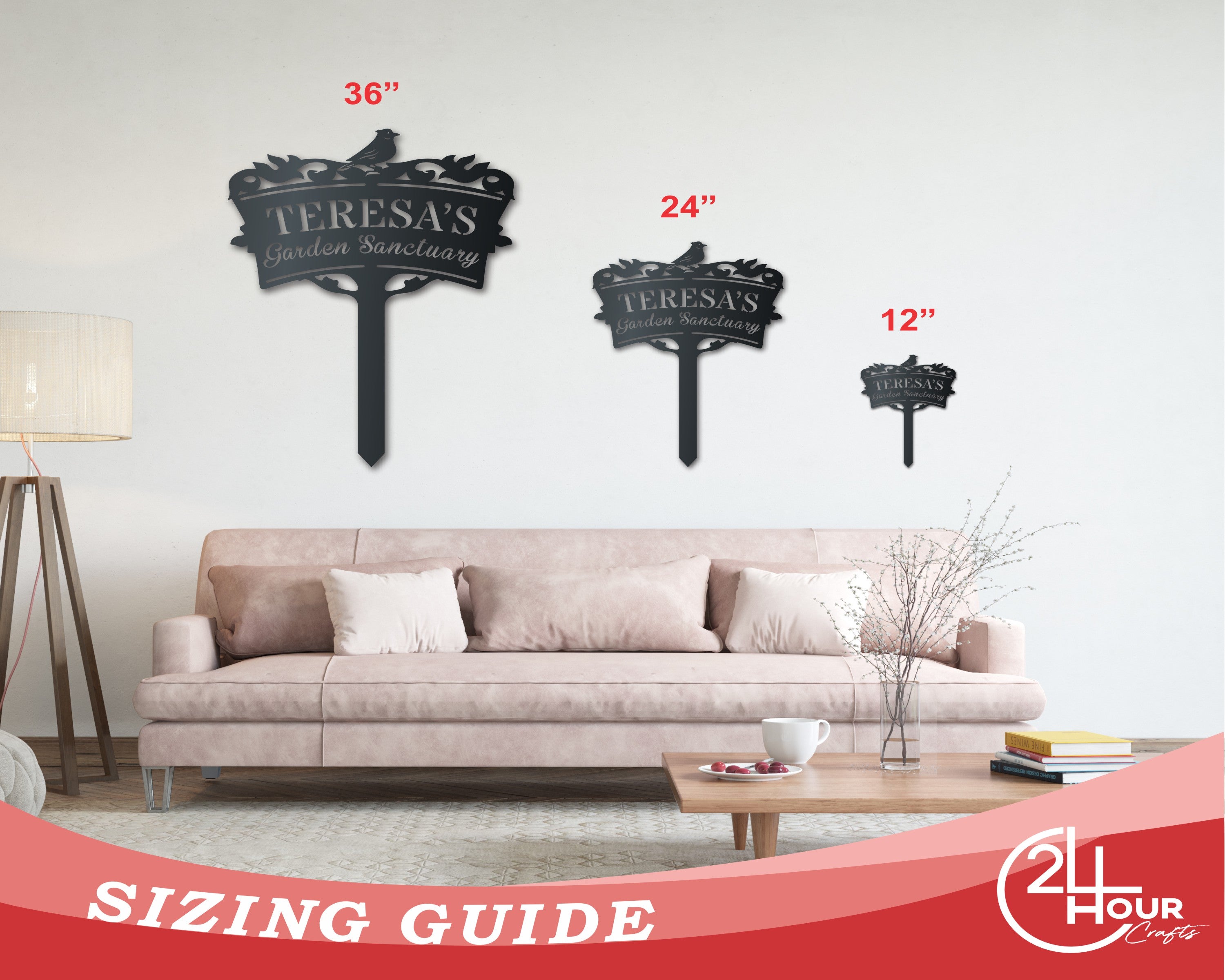 Bird Garden Stake Custom Metal Wall Art | Indoor Outdoor | Up to 46" | Over 20 Color Options