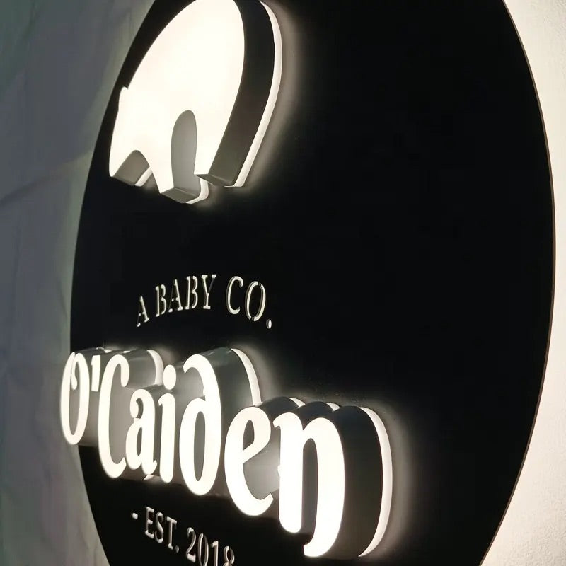 3D Backlit Acrylic Business Sign – Custom LED Logo Sign with Metal Backplate